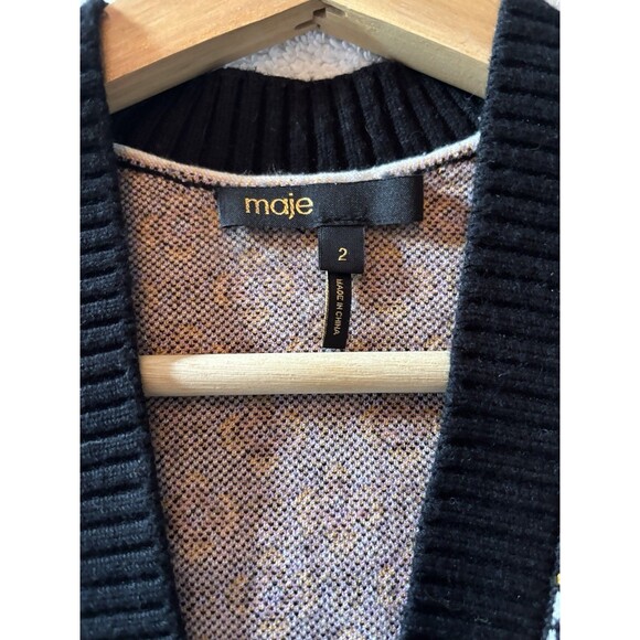 Maje Monasty Graphic Cardigan Sweater Buttons V-neck Pockets Sz 2 Urban Parisian - Picture 4 of 9